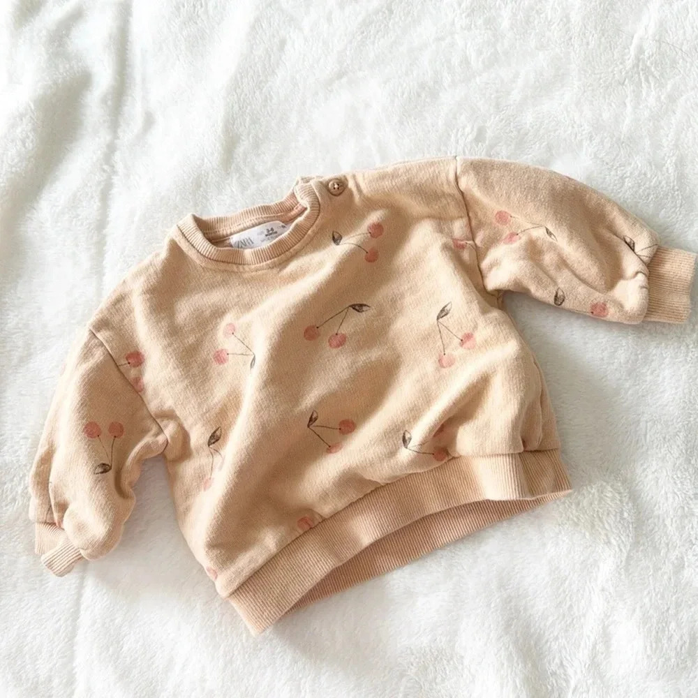 Zara baby tan cherry print sweatshirt size 3-6 months
